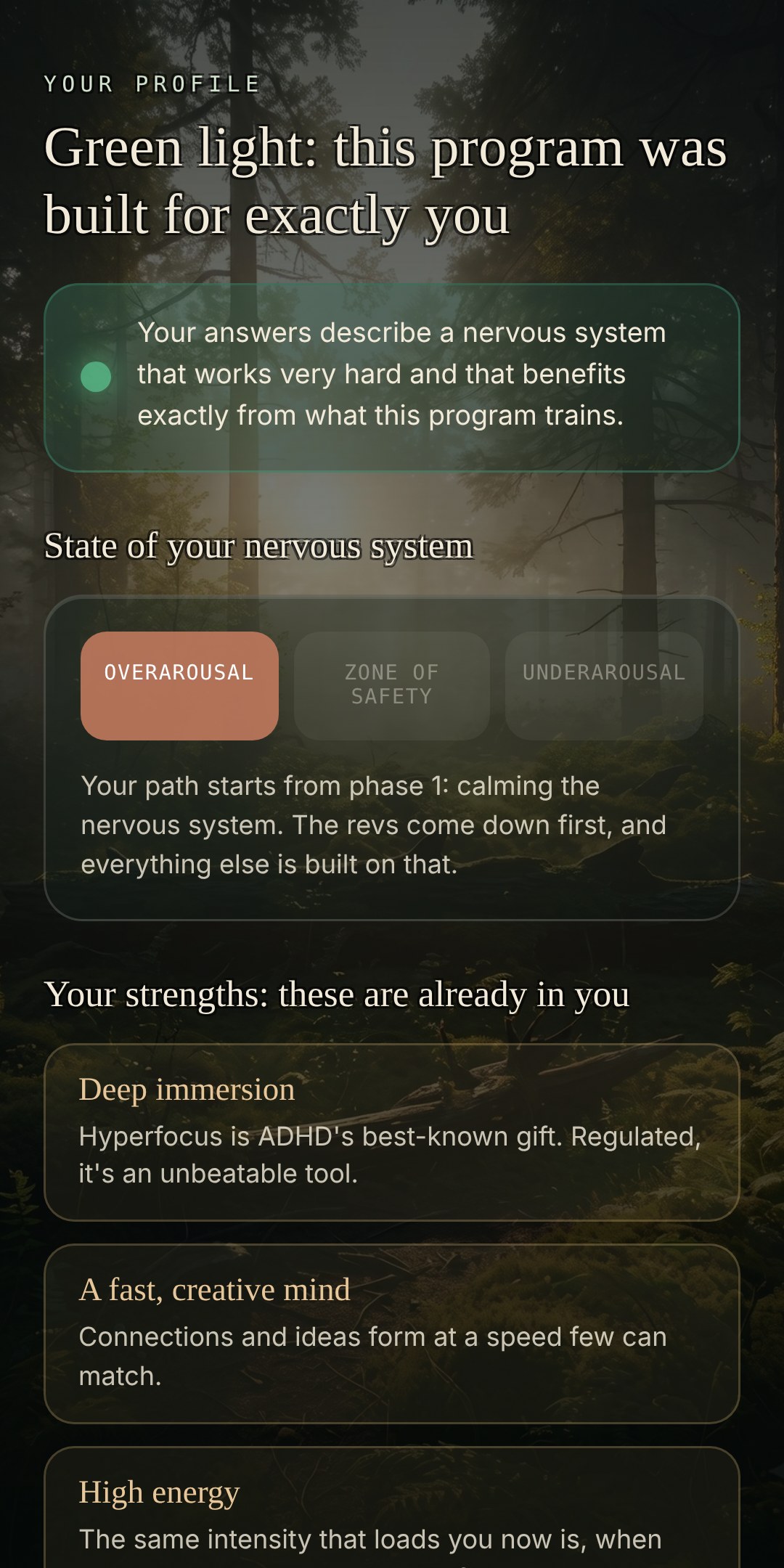 Assessment results in the app